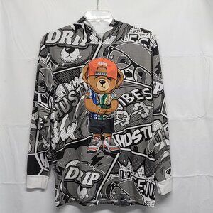 Hustle OG Hoodie Mens Large Bear Graphic Comic Legend Vibes Drip Long Sleeve